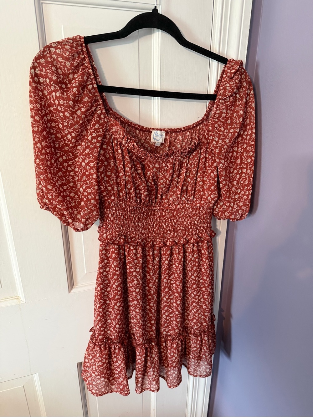 Francesca's Collections Rust Floral Puff Sleeve Sundress